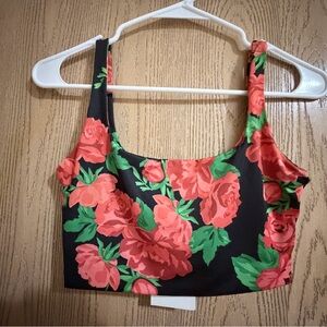 Bershka Black and Red Floral Crop Top